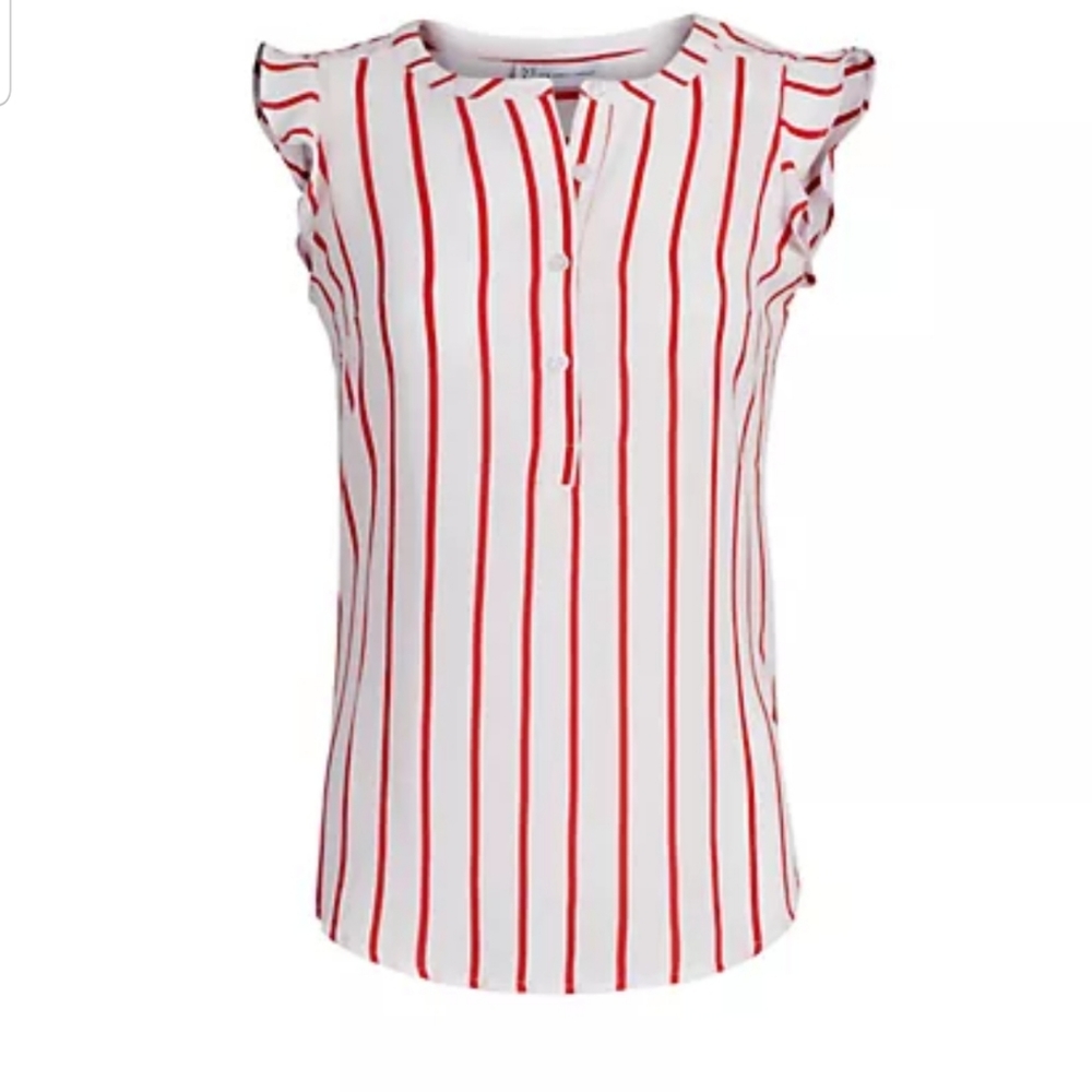 STRIPED FLUTTER-SLEEVE BLOUSE